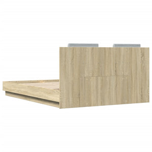 Sängram med huvudgavel och LEDs sonoma-ek 120x200 cm