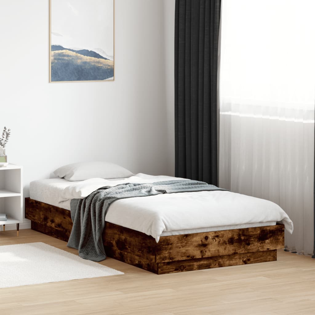 Sängram utan madrass rökfärgad ek 75x190 cm konstruerad trä