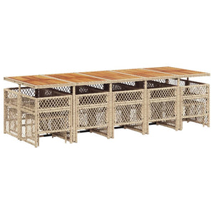 Matgrupp för trädgården med dynor 15 delar beige konstrotting