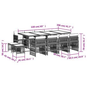 Matgrupp för trädgården med dynor 13 delar svart konstrotting
