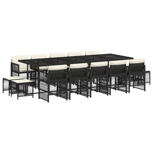 Matgrupp för trädgården med dynor 15 delar svart konstrotting