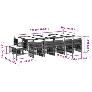 Matgrupp för trädgården med dynor 15 delar svart konstrotting