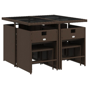 Matgrupp för trädgården med dynor 9 delar konstrotting brun