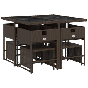 Matgrupp för trädgården med dynor 9 delar konstrotting brun