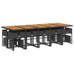 Matgrupp för trädgården med dynor 15 delar svart konstrotting