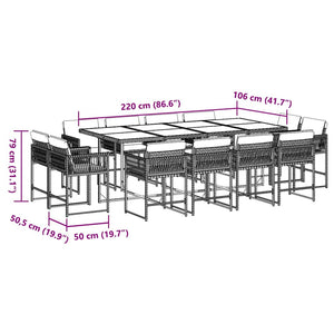 Matgrupp för trädgården med dynor 13 delar beige konstrotting