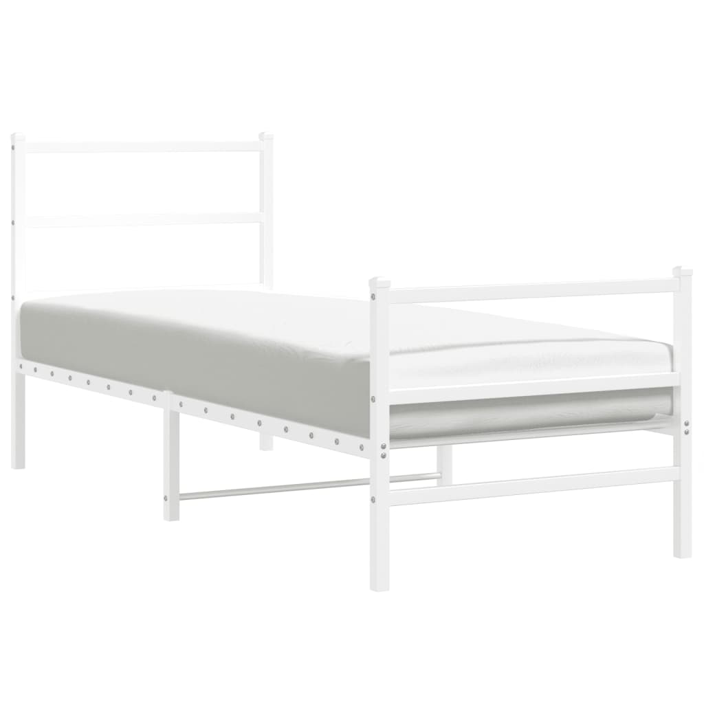 Sängram med huvudgavel och fotgavel vit metall 80x200 cm