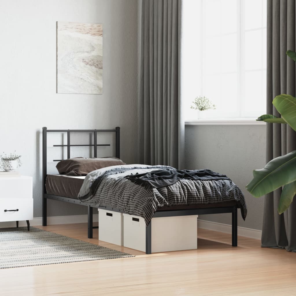Sängram med huvudgavel metall svart 75x190 cm