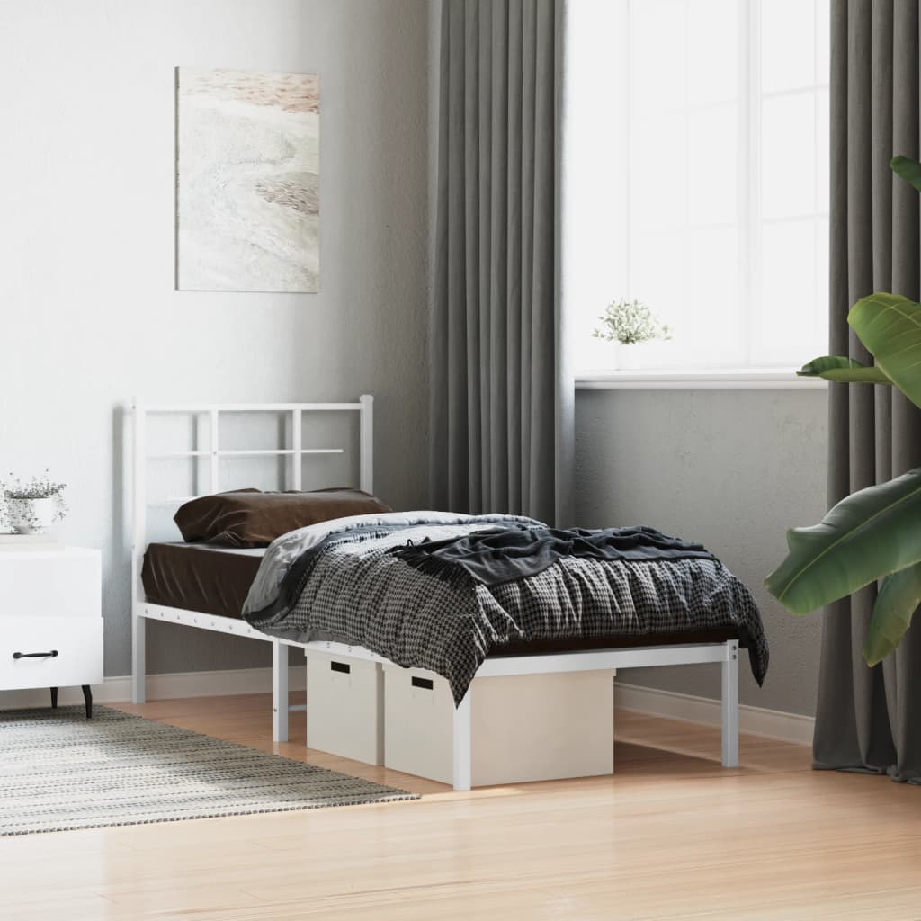 Sängram utan madrass med huvudgavel metall vit 75x190 cm
