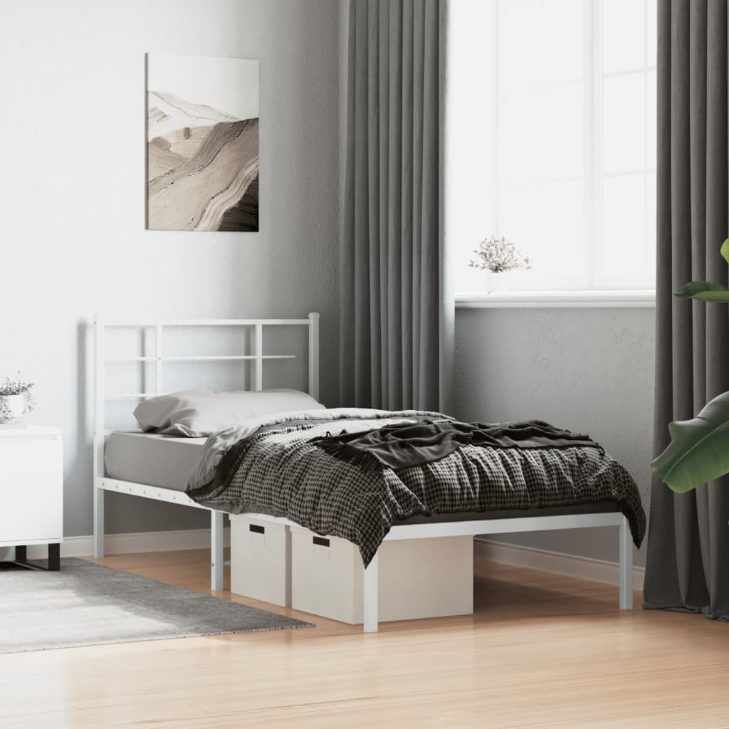 Sängram med huvudgavel metall vit 90x190 cm