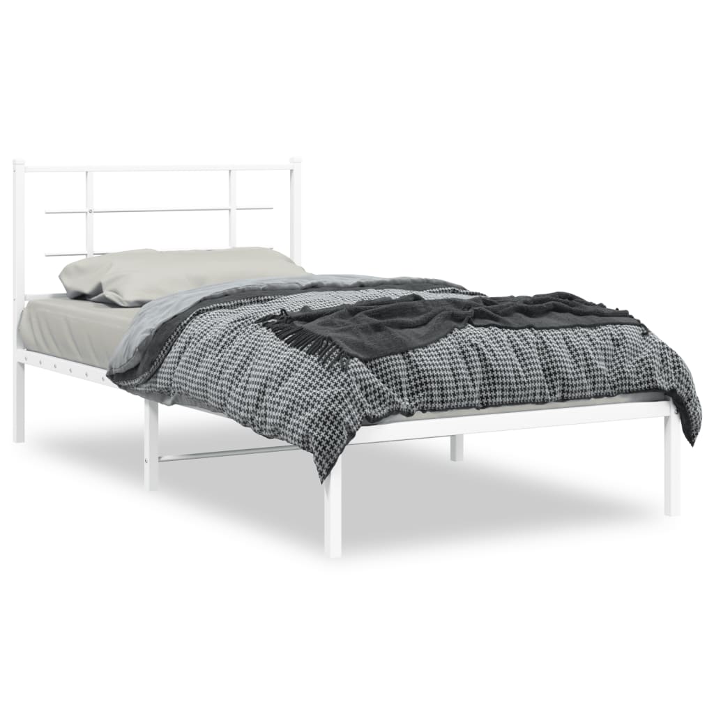 Sängram med huvudgavel metall vit 100x200 cm
