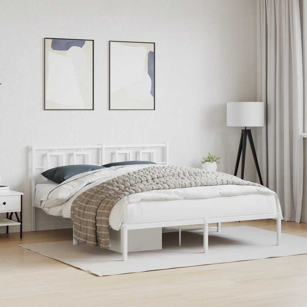 Sängram med huvudgavel metall vit 150x200 cm