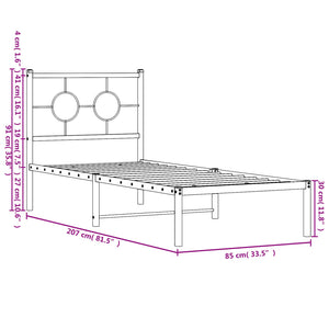 Sängram med huvudgavel metall svart 80x200 cm
