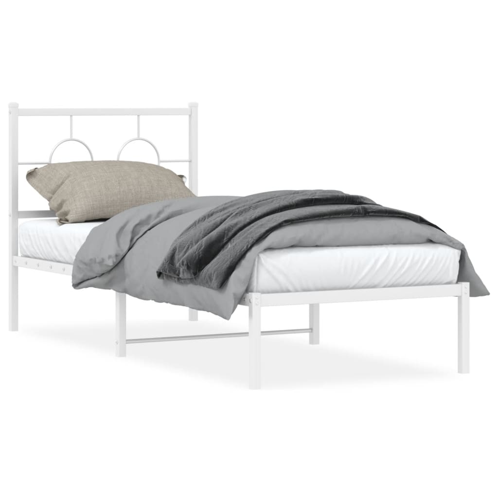 Sängram utan madrass med huvudgavel metall vit 75x190 cm