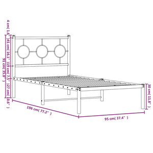 Sängram med huvudgavel metall vit 90x190 cm