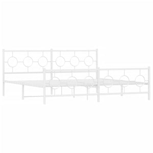 Sängram med huvudgavel och fotgavel vit metall 200x200 cm