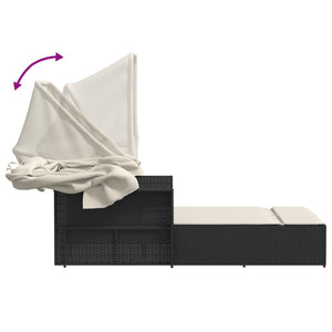 Dubbel solsäng med tak och dynor svart konstrotting