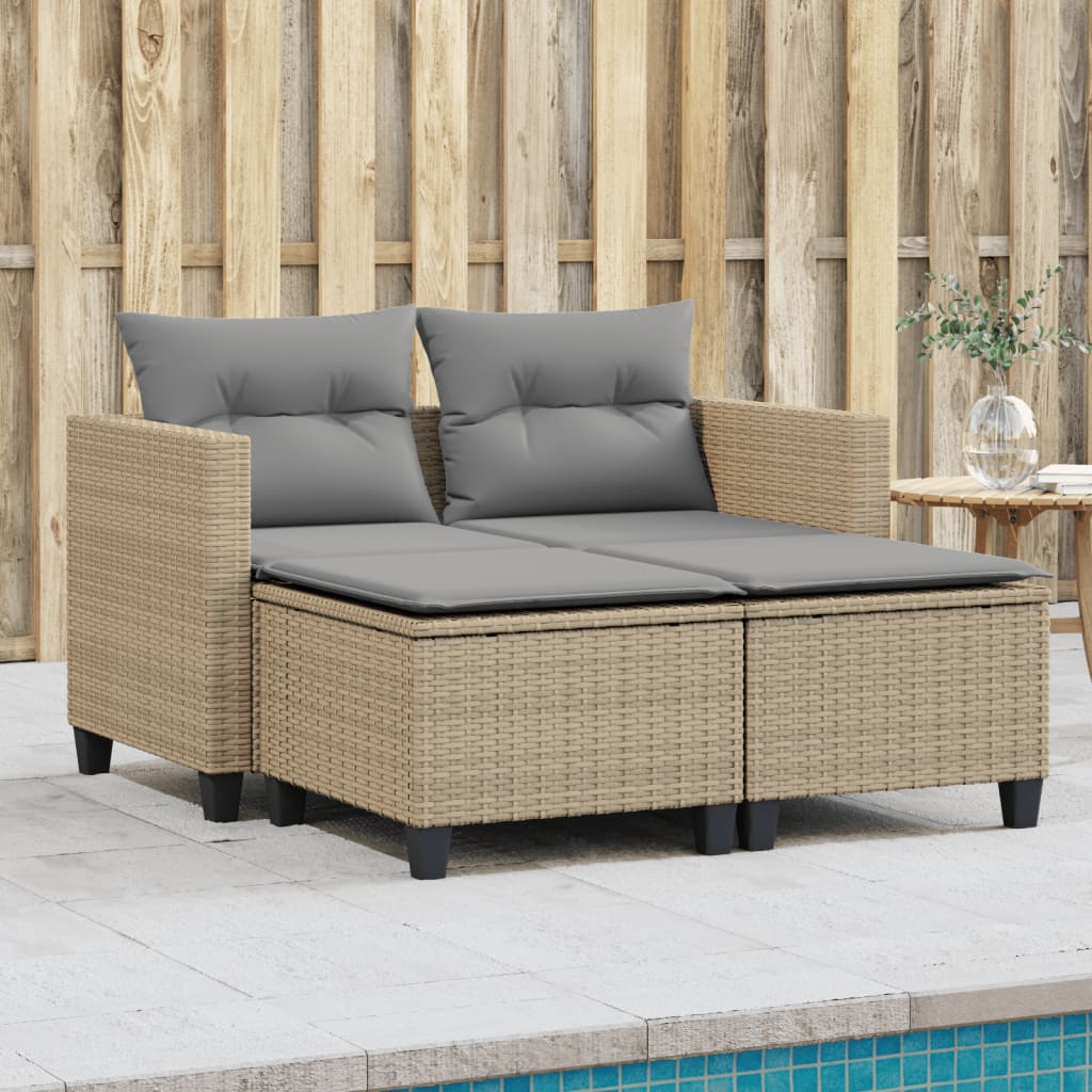 Trädgårdssoffa 2-sits med pallar beige konstrotting