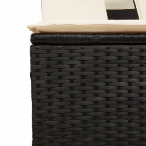 Dubbel solsäng med tak och dynor svart konstrotting