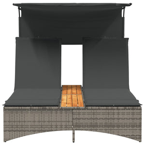 Dubbel solsäng med tak och dynor grå konstrotting