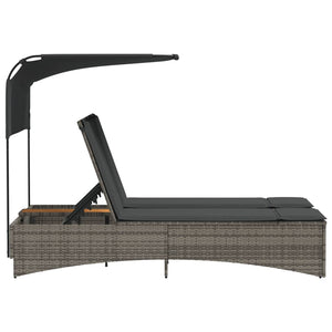 Dubbel solsäng med tak och dynor grå konstrotting