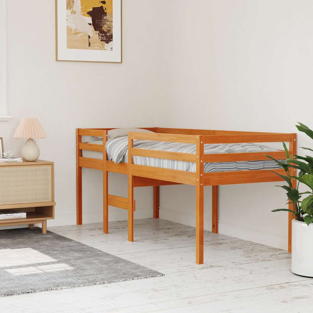 Hög säng vaxad brun 90x200 cm massiv furu