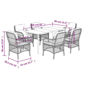 Matgrupp för trädgården med dynor 7 delar ljusgrå konstrotting