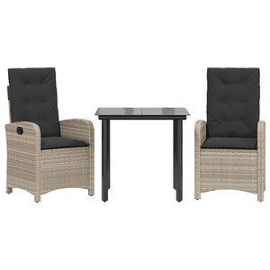 Matgrupp för trädgården med dynor 3 delar ljusgrå konstrottning