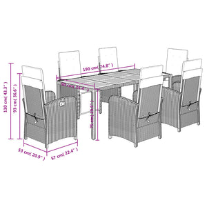 Matgrupp för trädgården med dynor 7 delar svart konstrotting
