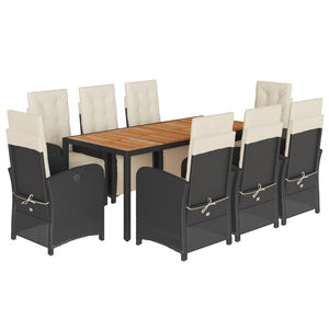 Matgrupp för trädgården med dynor 9 delar svart konstrottning