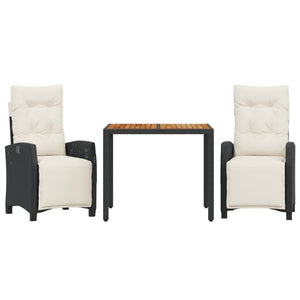 Matgrupp för trädgården med dynor 3 delar svart konstrotting