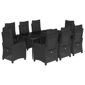 Matgrupp för trädgården med dynor 9 delar svart konstrottning