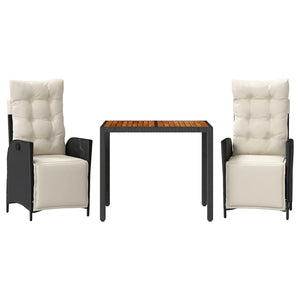 Matgrupp för trädgården med dynor 3 delar svart konstrotting