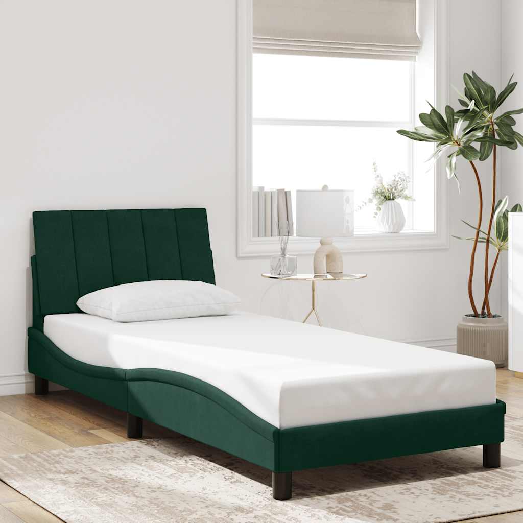 Bed Frame without Mattress "Hanko" Dark Green 90x190 cm Velvet