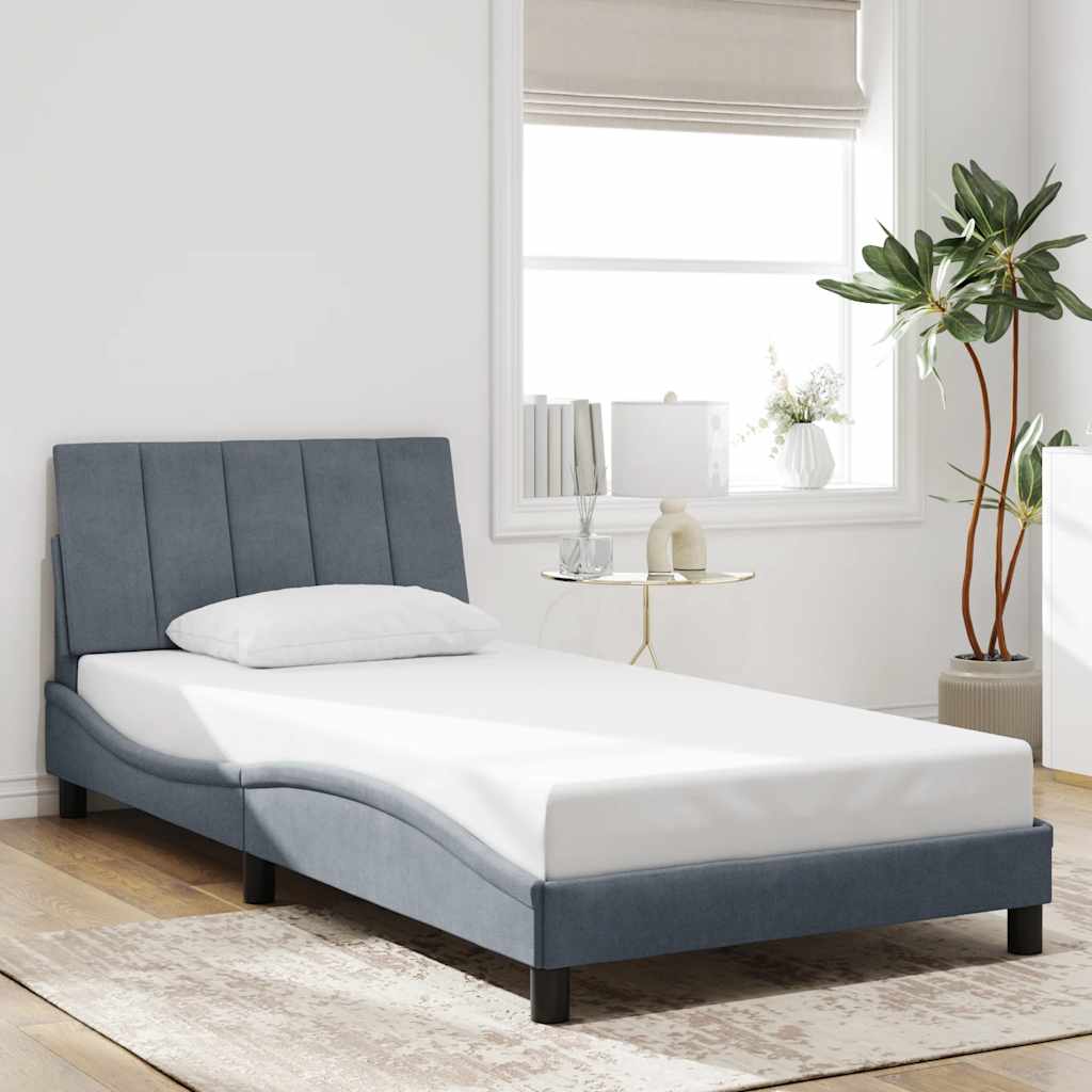 Bed Frame without Mattress "Hanko" Dark Grey 100x200 cm Velvet