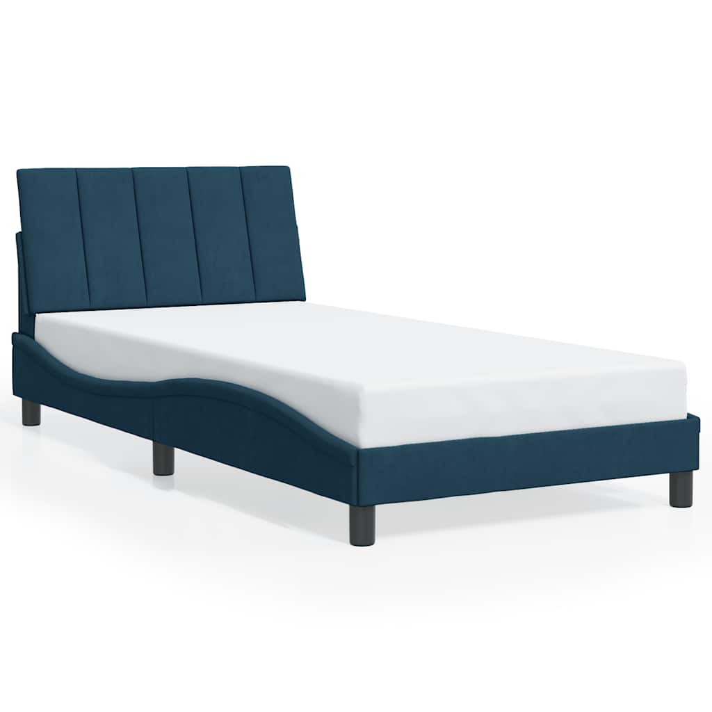 Bed Frame without Mattress "Hanko" Blue 100x200 cm Velvet