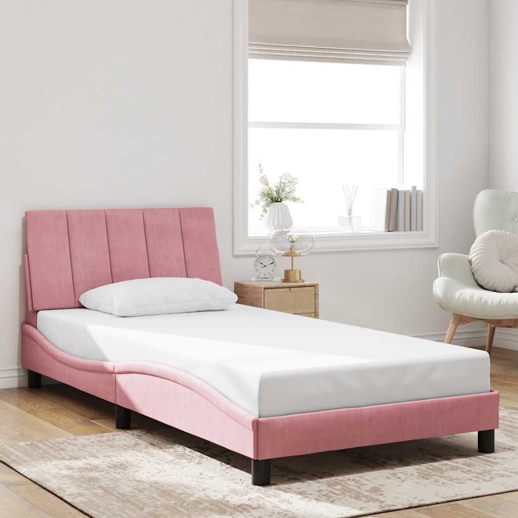 Bed Frame without Mattress "Hanko" Pink 100x200 cm Velvet
