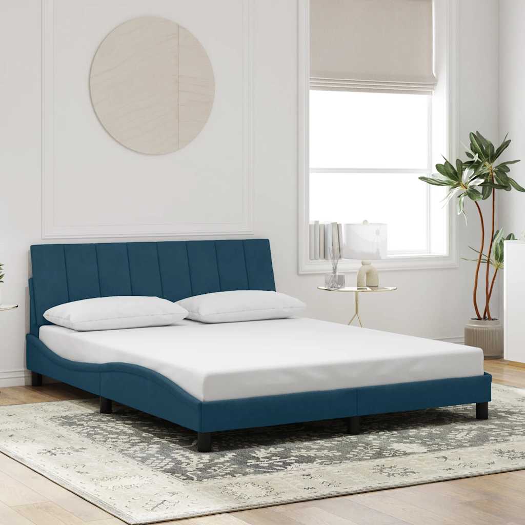 Bed Frame without Mattress "Hanko" Blue 160x200 cm Velvet
