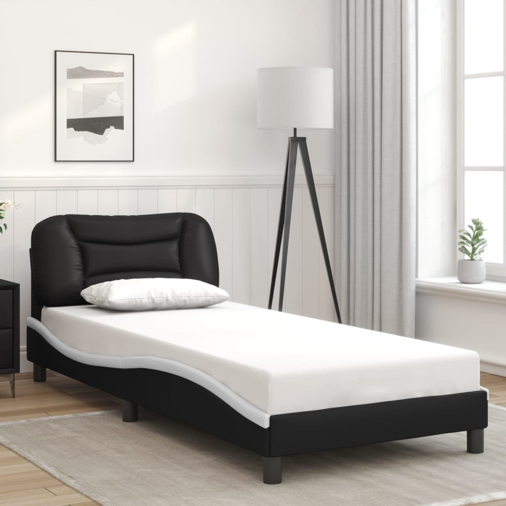 Bed Frame without Mattress "Hvar" Black and White 90x200 cm Faux Leather