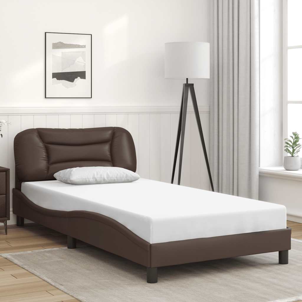 Bed Frame without Mattress "Hvar" Brown 100x200 cm Faux Leather