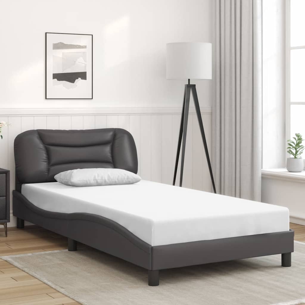 Bed Frame without Mattress "Hvar" Grey 100x200 cm Faux Leather