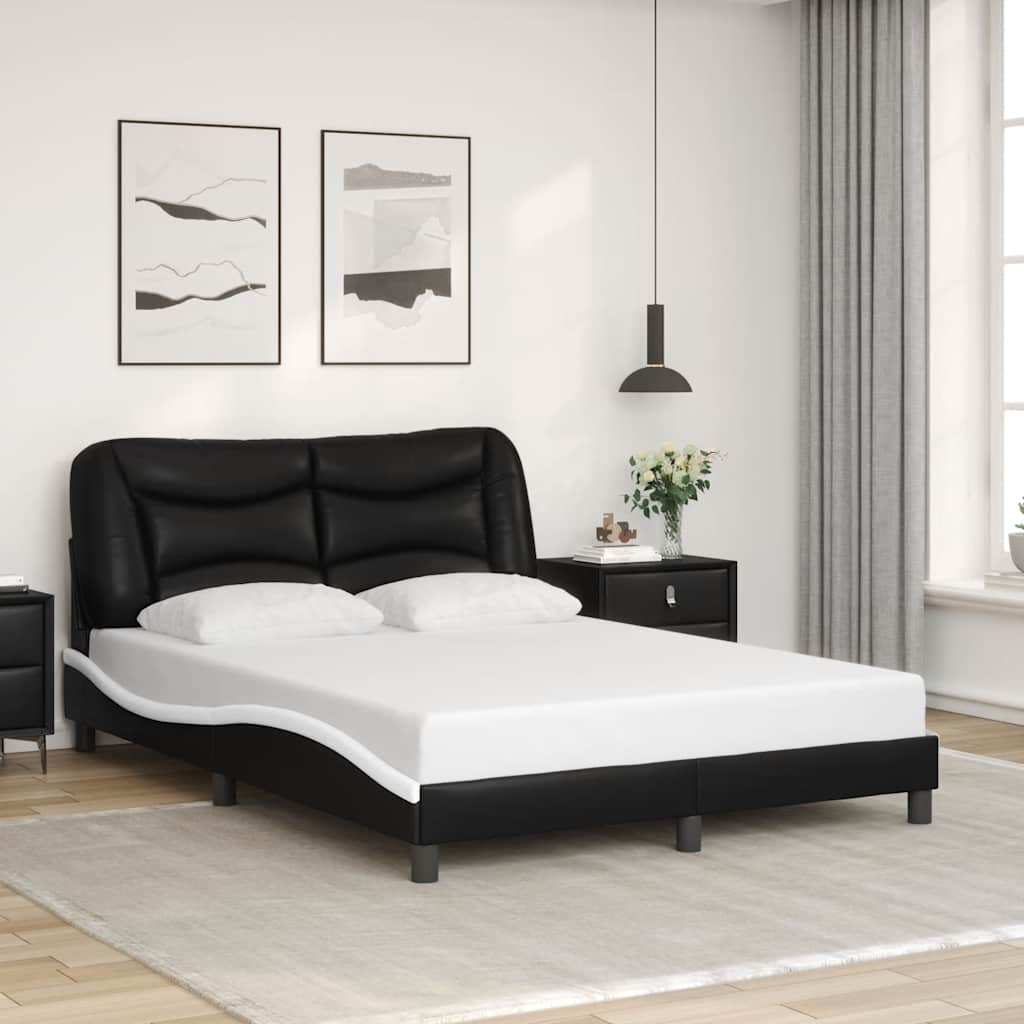 Bed Frame without Mattress "Hvar" Black and White 120x200 cm Faux Leather