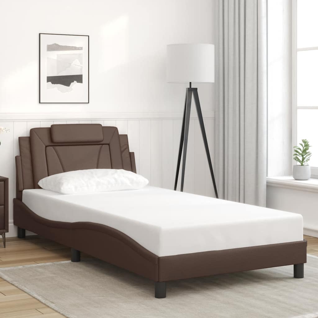 Bed Frame "Viana" without Mattress Brown 100x200 cm Faux Leather