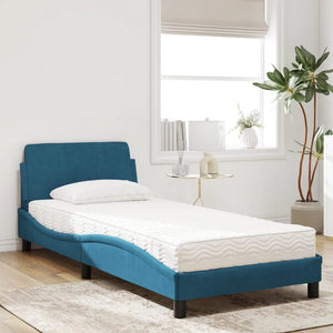 Bed with Mattress "Dover" Blue 90x190 cm Velvet