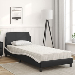 Bed with Mattress "Dover" Black and White 90x190 cm Faux Leather