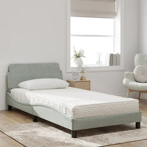 Bed with Mattress "Dover" Light Grey 100x200 cm Velvet