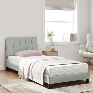 Bed with Mattress "Hanko" Light Grey 90x200 cm Velvet