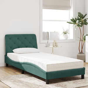 Bed with Mattress Dark Green 90x190 cm Velvet