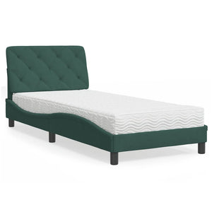 Bed with Mattress Dark Green 90x190 cm Velvet