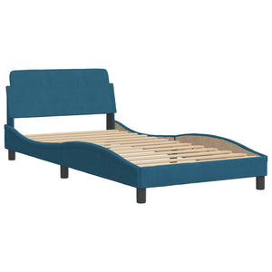 Bed with Mattress Blue 100x200 cm Velvet